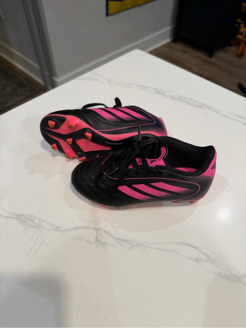 Kids Adidas Black and Hot Pink Soccer Cleats